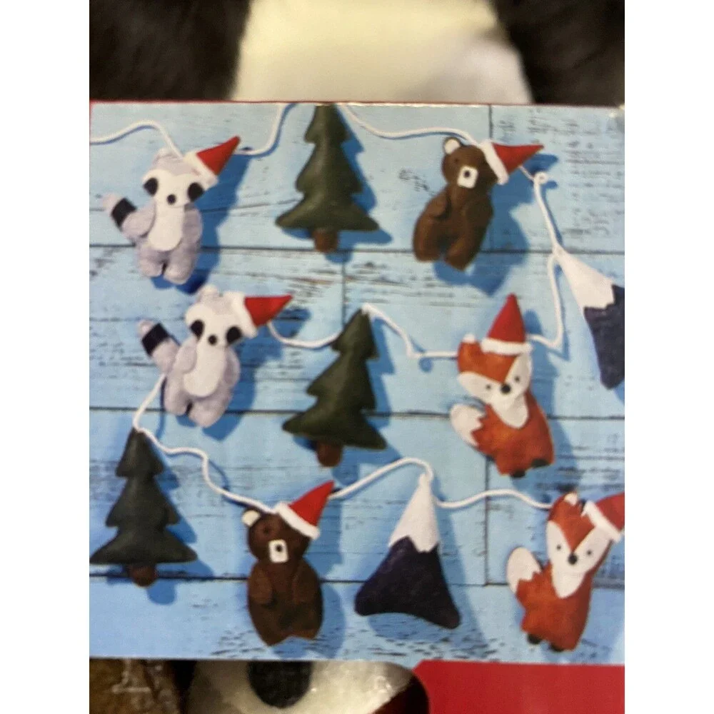 Holiday Time Woodland Animal Garland Plush Felt Fox Tree Racoon Bear 6 Ft Length